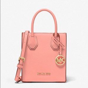 Michael Kors XS Extra Small Shopper Crossbody Bag Leather Coral Pink